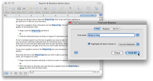 search for word or phrase within files in ms word mac